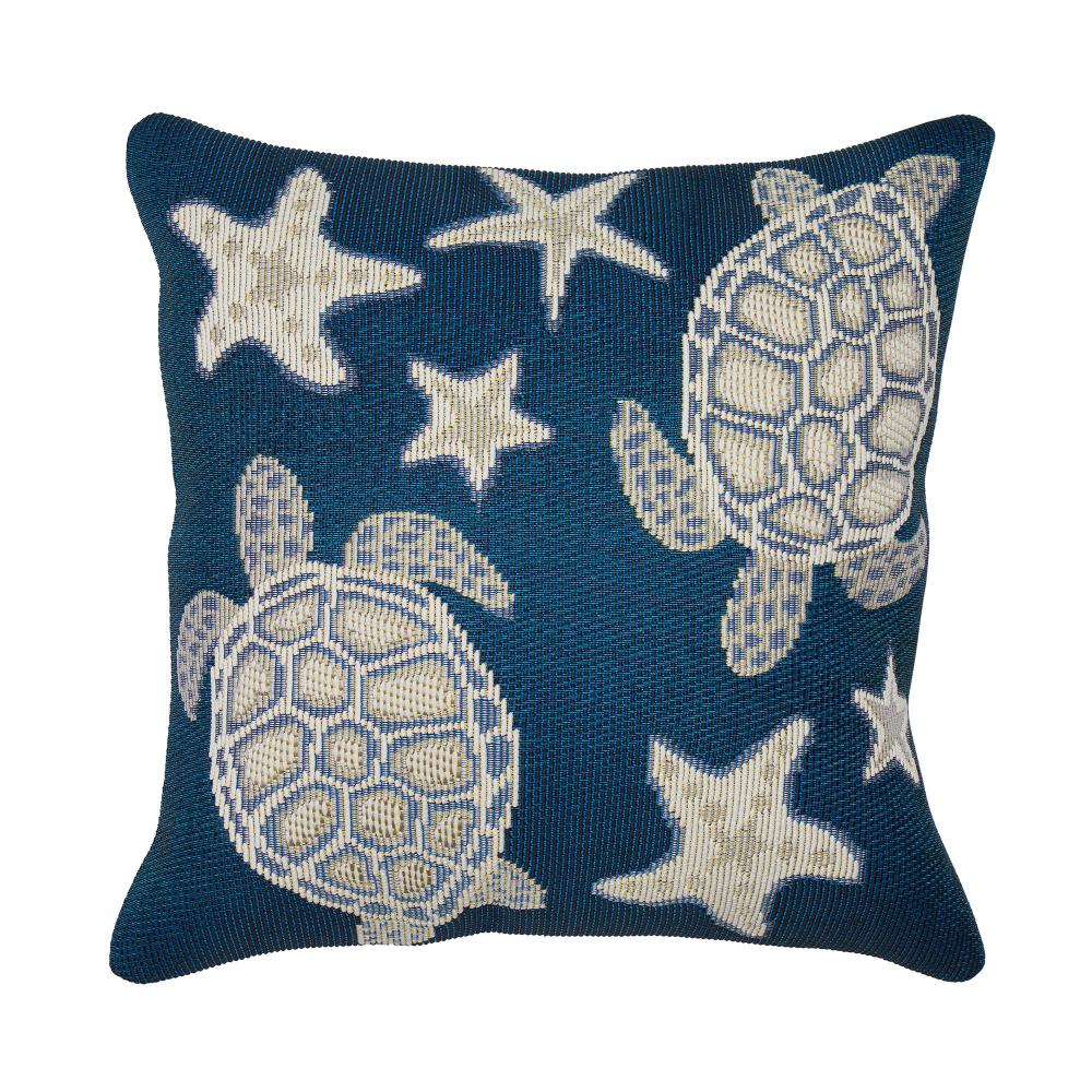 Liora Manne 9576/33 Marina Turtle And Stars Indoor/Outdoor Pillow Navy 18" x 18"