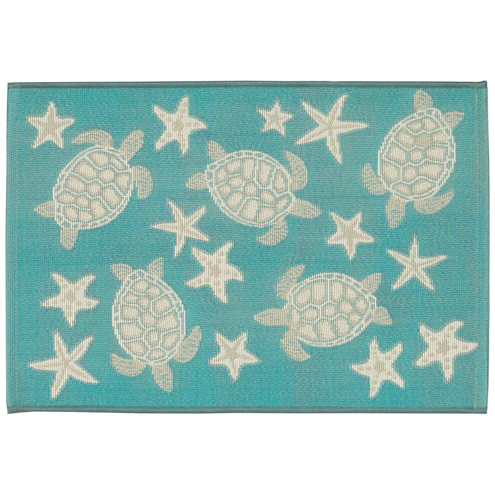 Liora Manne 9576/04 Esencia Turtle And Stars Indoor/Outdoor Mat Aqua 2