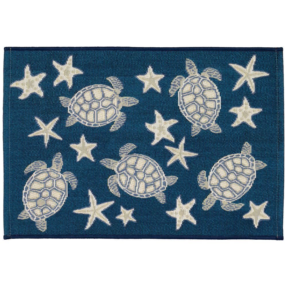 Liora Manne 9576/33 Esencia Turtle And Stars Indoor/Outdoor Mat Navy 2