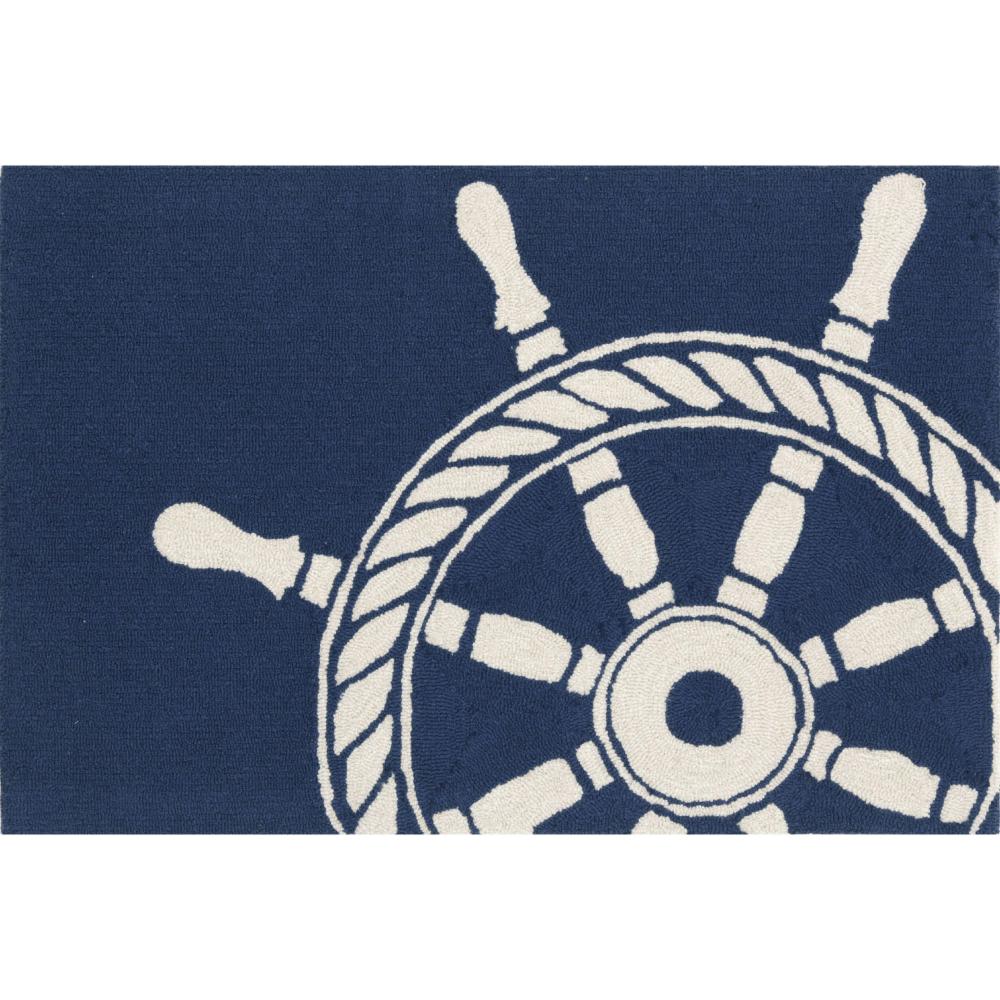 Liora Manne 1456/33 Frontporch Ship Wheel Indoor/Outdoor Rug Navy 24"X60"