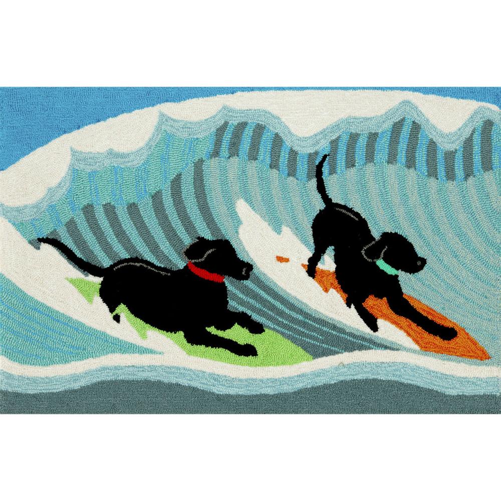 Liora Manne 1473/04 SURFING DOGS OCEAN Hand Tufted Indoor/Outdoor Area Rug in 20"X30"