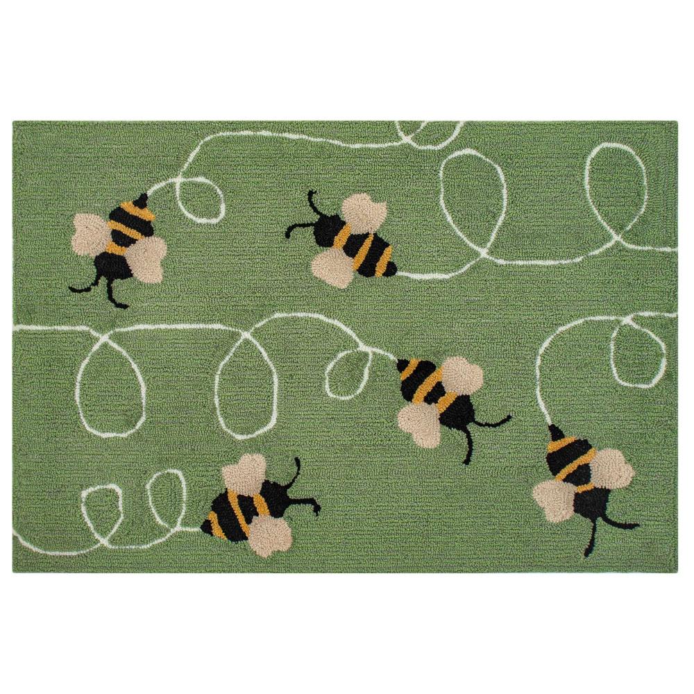 Liora Manne Frontporch Buzzy Bees Indoor/Outdoor Rug Green 20"X30"FTP12443706 4437/06 Buzzy Bees Green