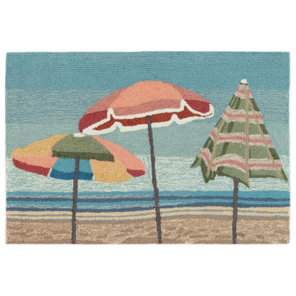 Liora Manne Frontporch Beach Umbrellas Indoor/Outdoor Rug Aqua 30"X48"FTP34447304 4473/04 Beach Umbrellas Aqua
