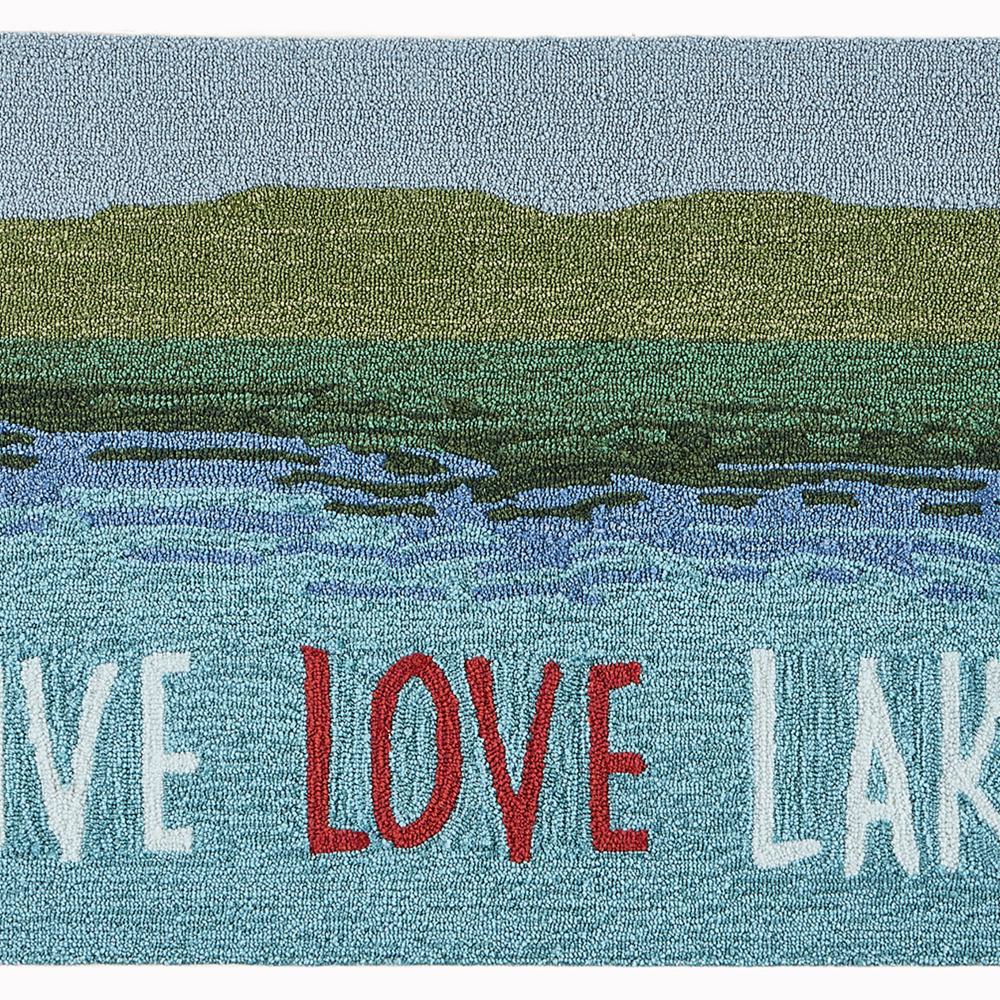 Liora Manne 4507/03 Frontporch Live Love Lake Indoor/Outdoor Rug in Blue 1 ft. 9 in. X 2 ft. 9 in.