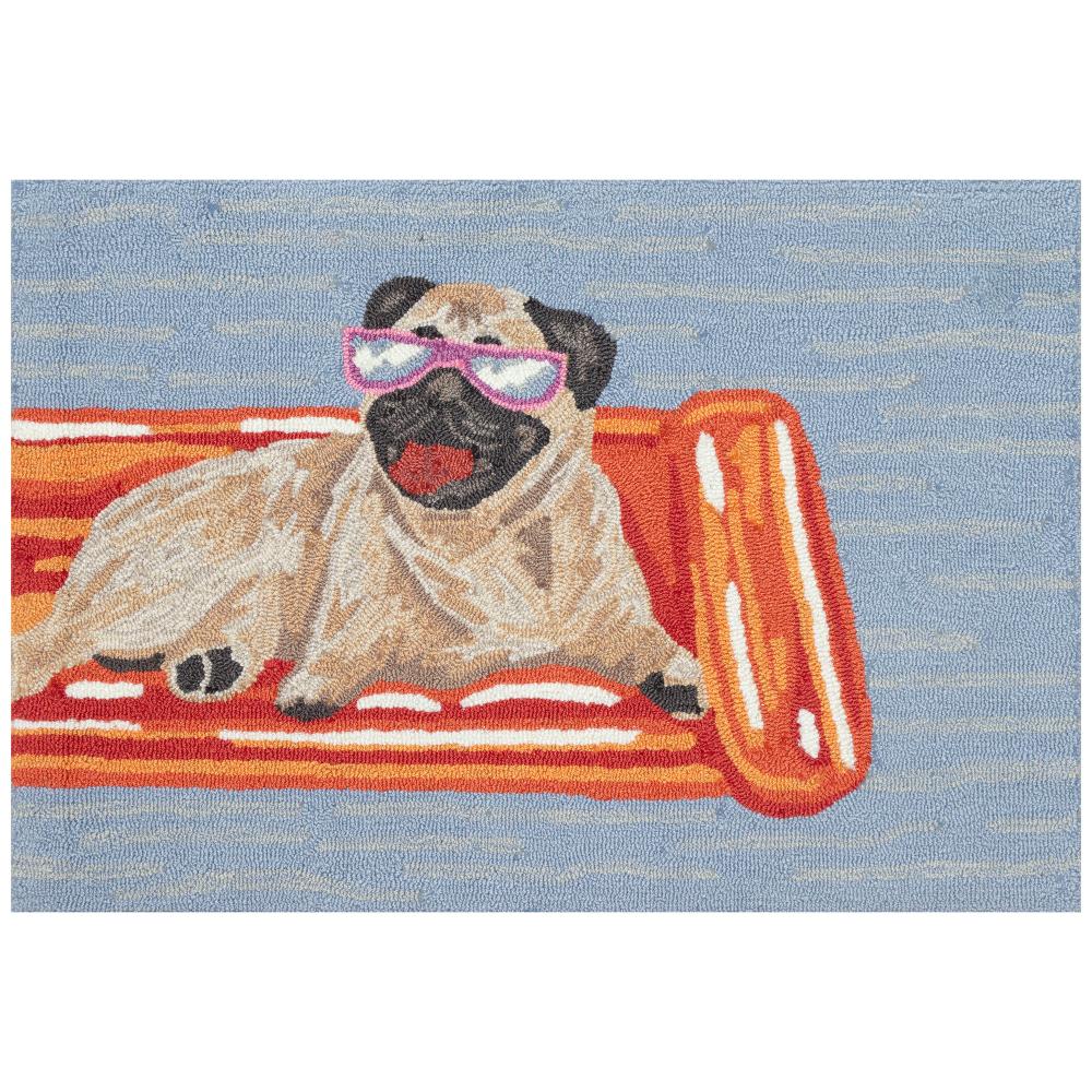 Liora Manne 4667/03 Frontporch Pool Party Pug Indoor/Outdoor Area Rug Blue 1