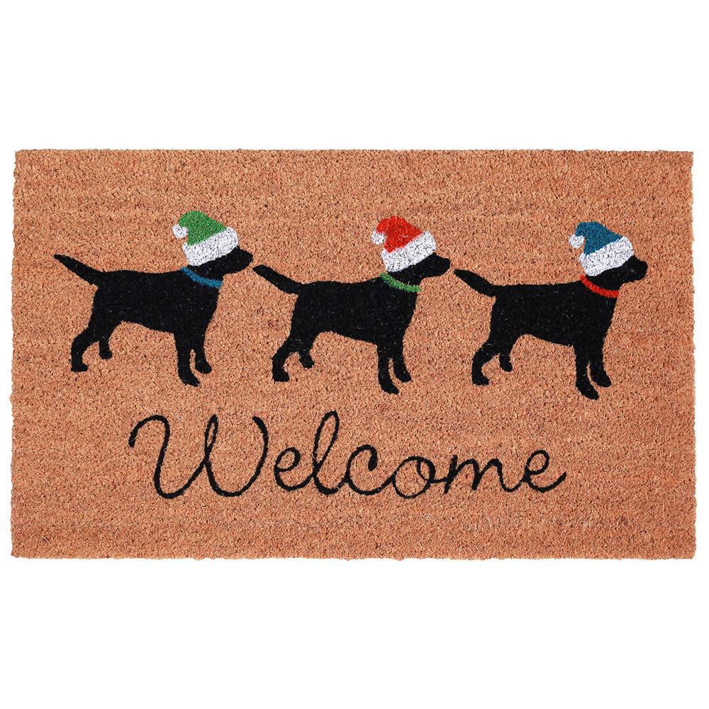 Liora Manne NTR12206712  Natura Three Dogs Welcome Indoor/Outdoor Mat Natural 18"X30"