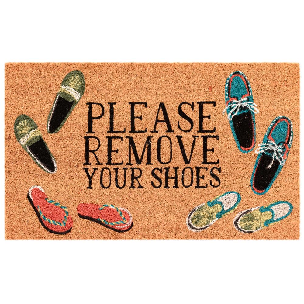 Liora Manne Natura Please Remove Your Shoes Outdoor Mat Natural 18"X30"NTR12222412 2224/12 Please Remove Your Shoes Natural