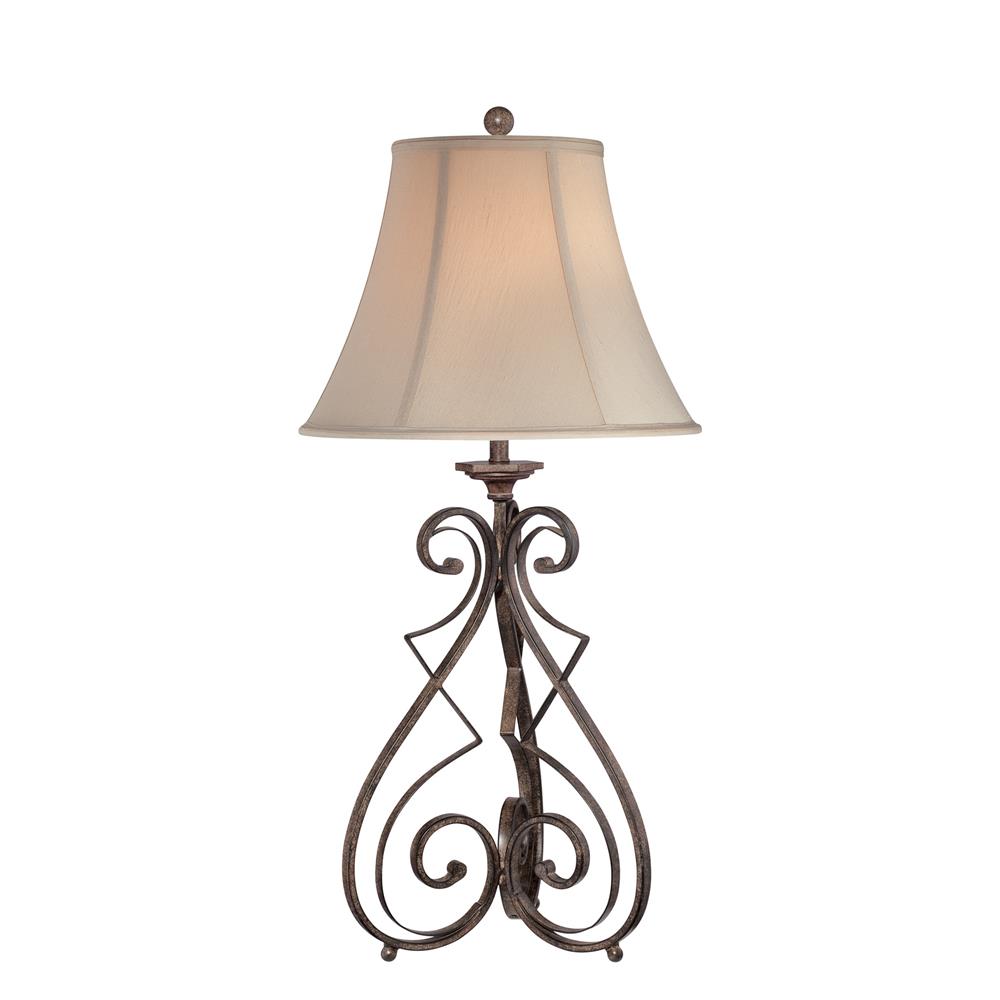 Lite Source C41185 Gibson 1 Light CFL Table Lamp in Rusted Wrought Iron with Light Beige Bell Shade