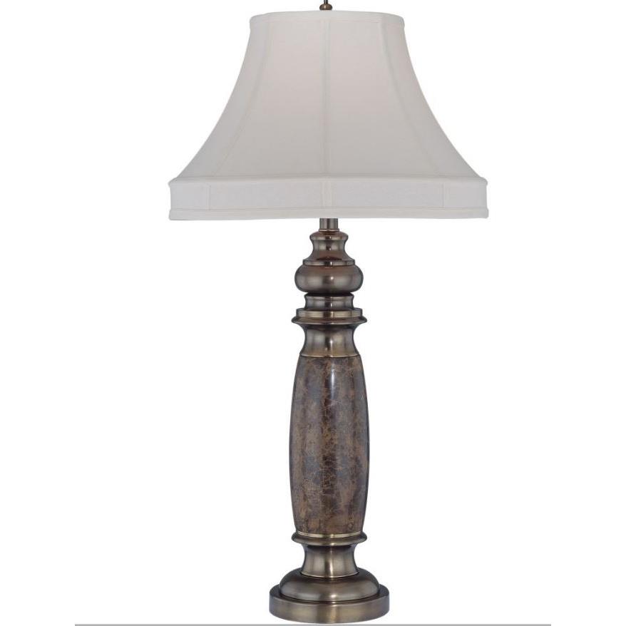 Lite Source ELF-30034 Table Lamp, Ant. Brass W.marble Body/fabric Shade, Cfl 25w