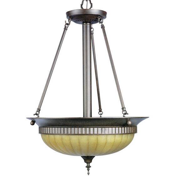 Lite Source LS-14393 3-lite Ceiling Lamp W/amber Glass Shade, 60wx3/a Type