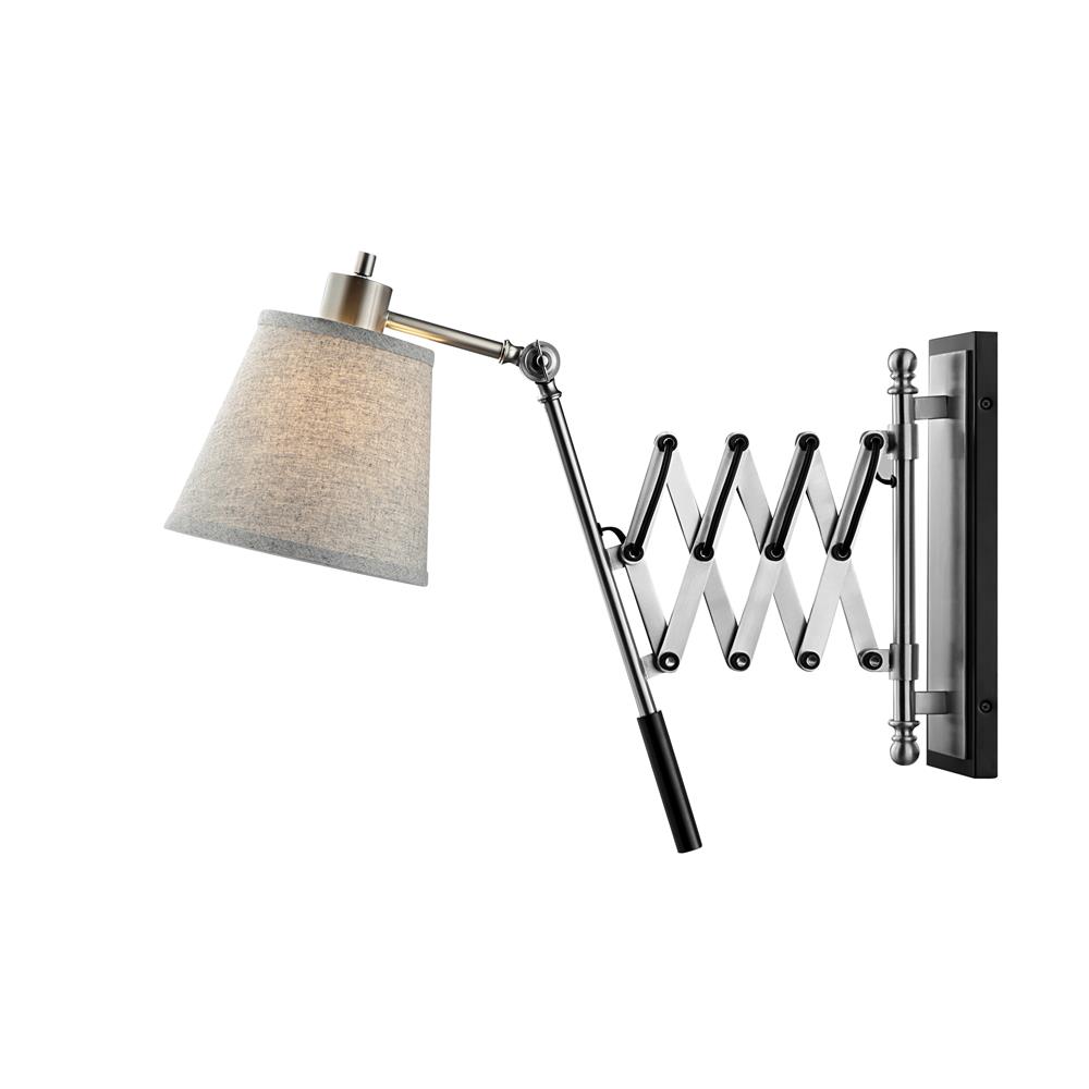 Lite Source LS-16145 Caprilla Extendable Wall Lamp, Bn/Black/L.Grey Fabric Shd, E27 A 40W