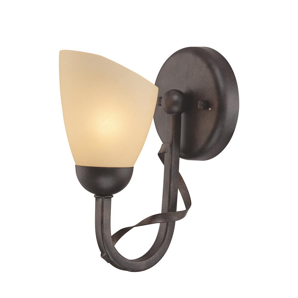 Lite Source LS-16571 Wavia 1 Light Wall Lamp in Antique Gold Bronze with Light Amber Glass Shade