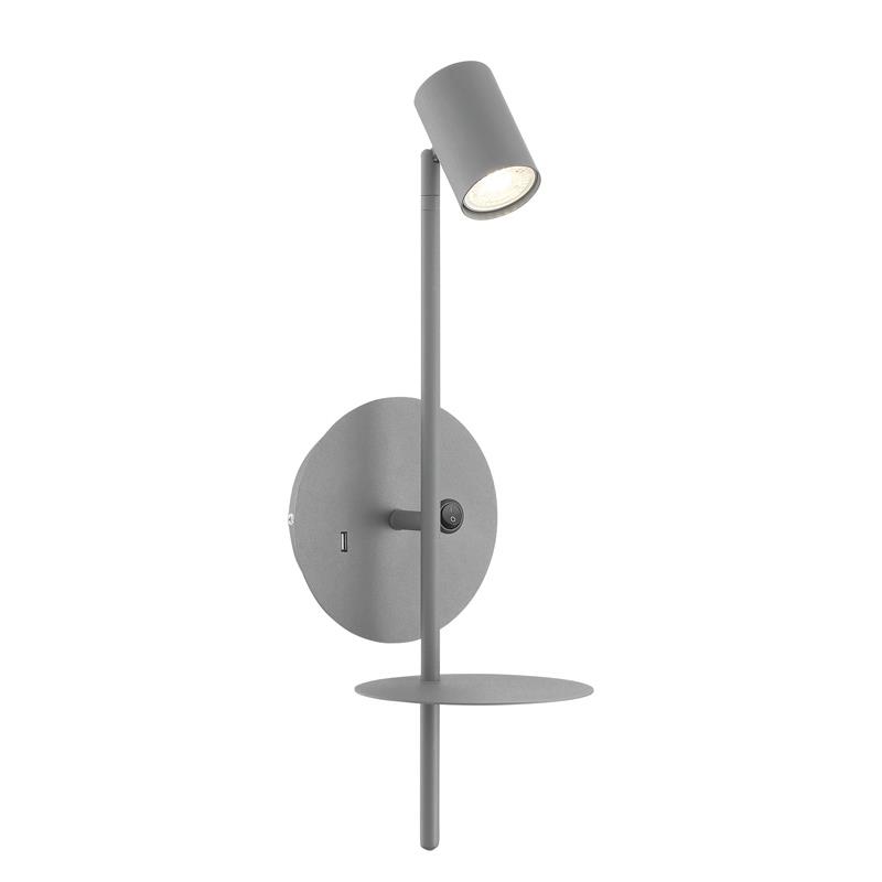Lite Source LS-16810GREY Led Wall Lamp, Grey, Usb Portx1pc, Gu10 Led Bulb 7w