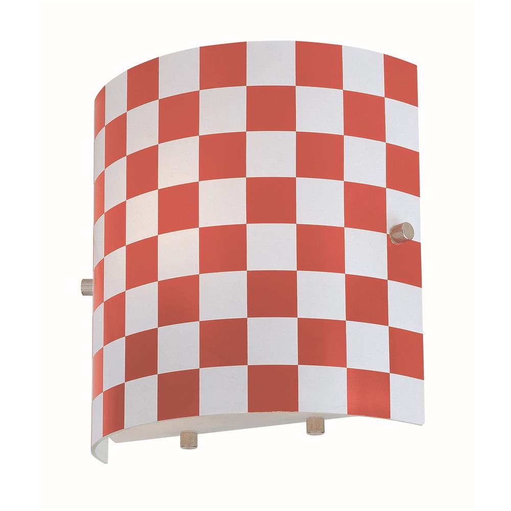 Lite Source LS-16845RED Checker 1 Light Sconce with Red Check Glass Shade