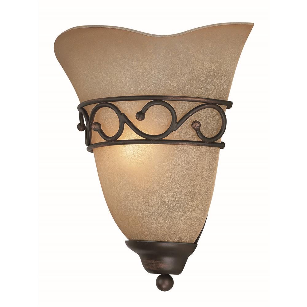 Lite Source LS-16885 Rosina 1 Light Sconce in Bronze with Light Amber Glass Shade