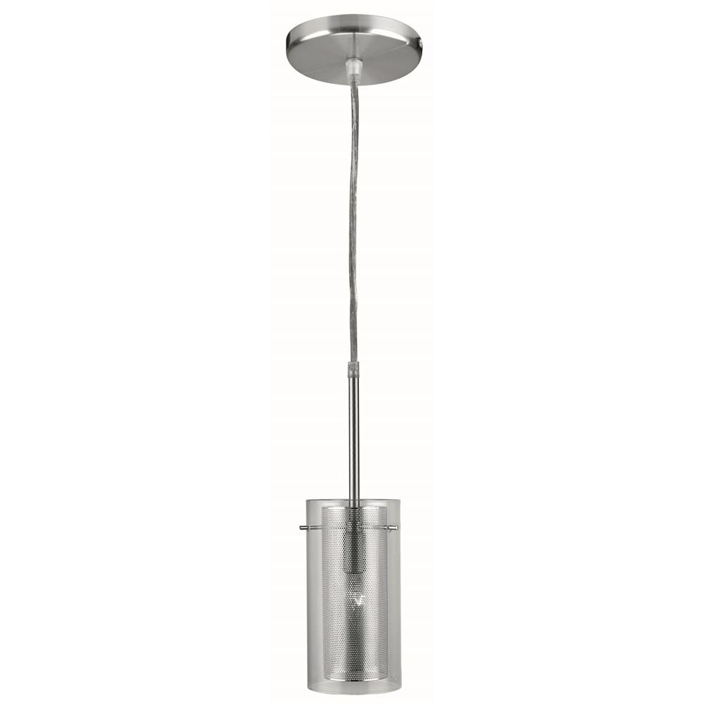 Lite Source LS-17851PS/CLR Wick 1 Light Mini-Pendant in Polished Steel with Outer Clear Glass