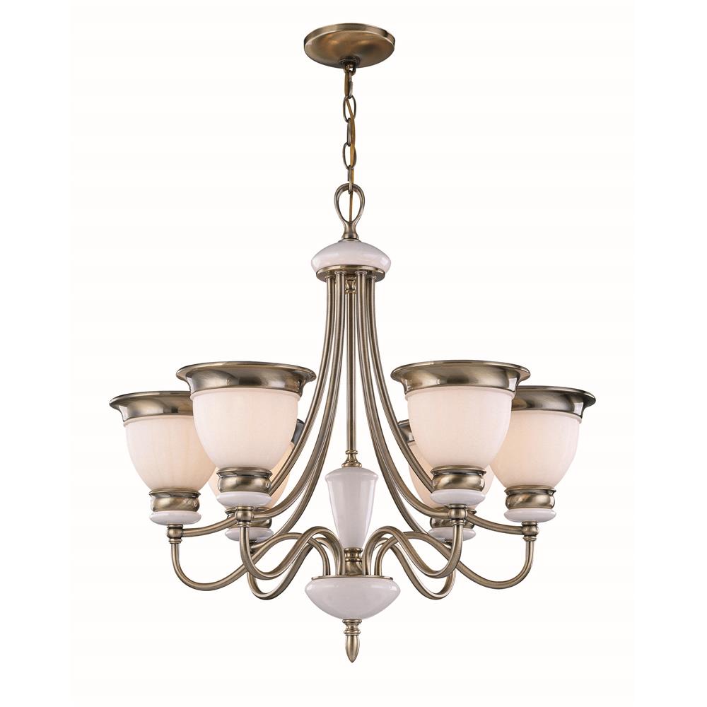 Lite Source LS-18426AB/FRO Carter 6 Light Chandelier in Antique Brass with Frost Glass Shade