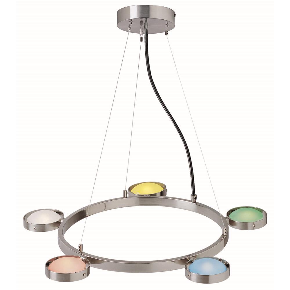 Lite Source LS-18745MULTI Sherbet 5 Light Chandelier in Polished Steel with Multi Glass Shade