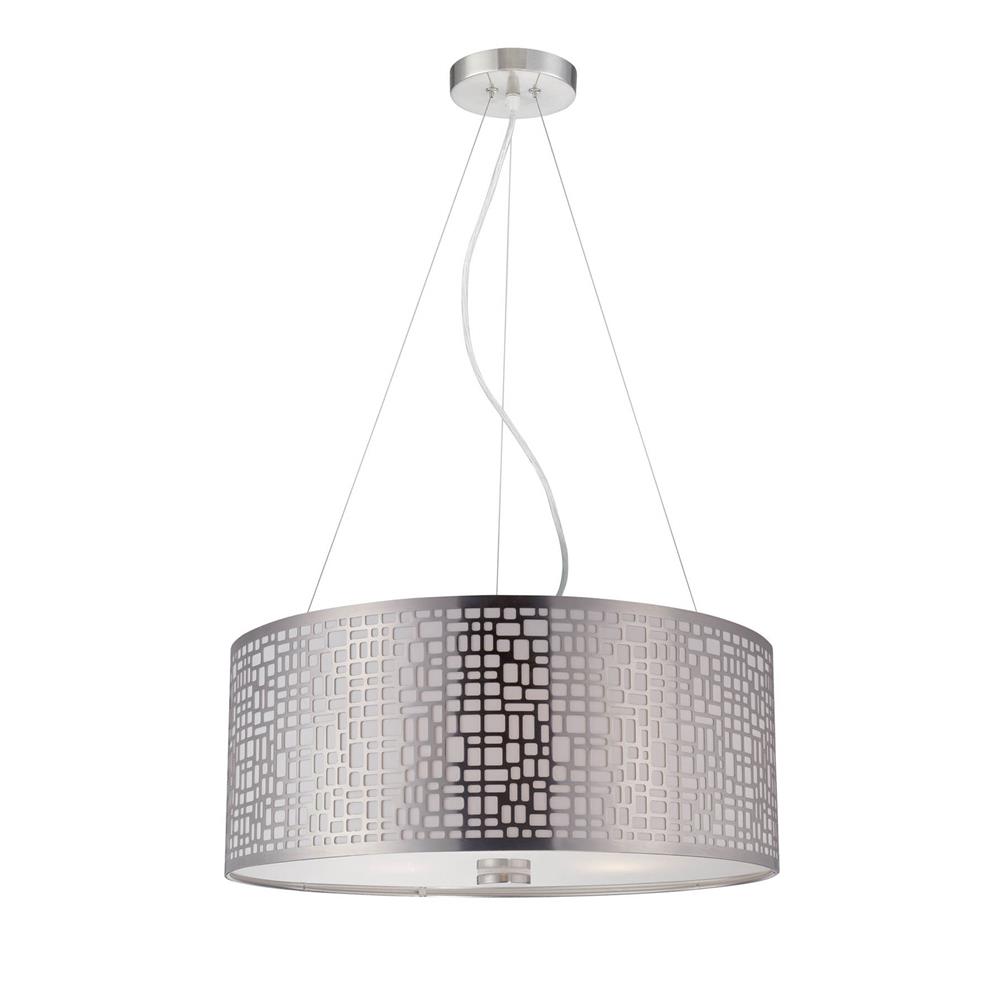 Lite Source LS-19174PS Torre 3 Light Pendant in Polished Steel with Metal Shade with Liner and Diffuser