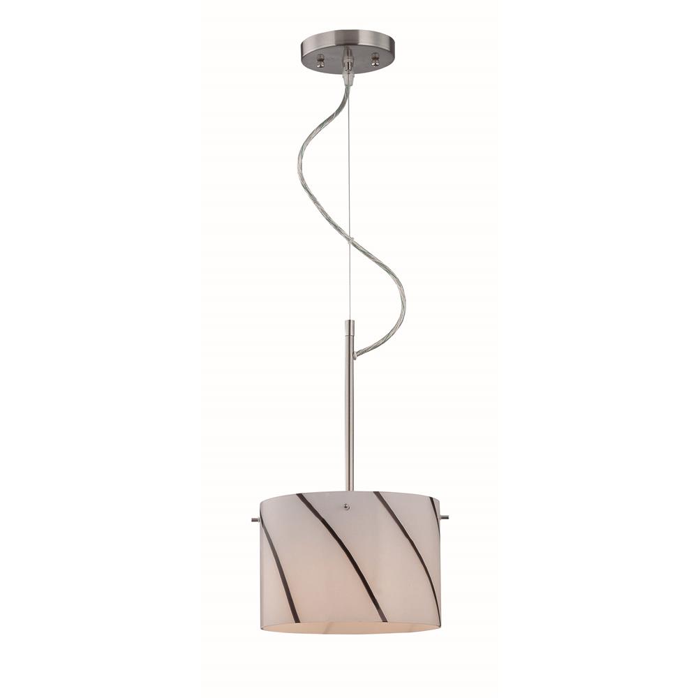 Lite Source LS-19340 Kevina 1 Light Mini-Pendant in Polished Steel with Striped Glass Shade
