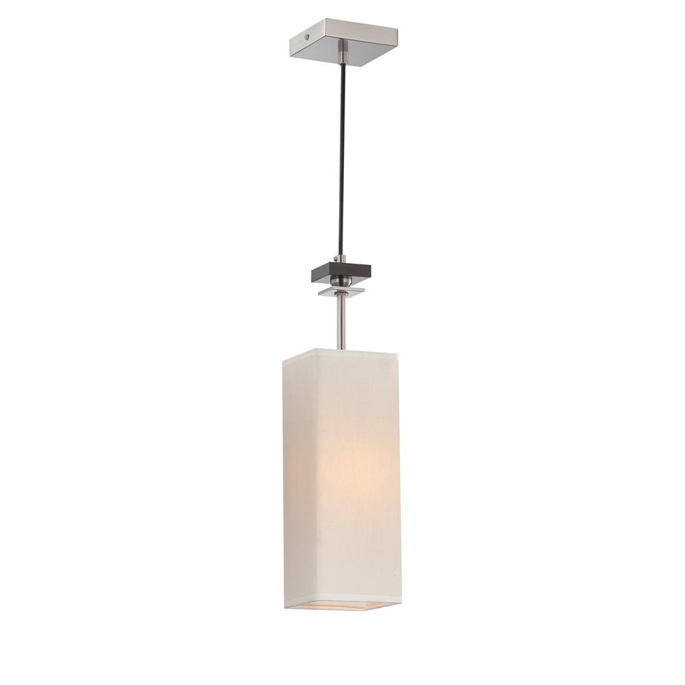 Lite Source LS-19706 Tomed 1 Light Mini-Pendant in Polished Steel and Wood with Off-White Fabric Shade