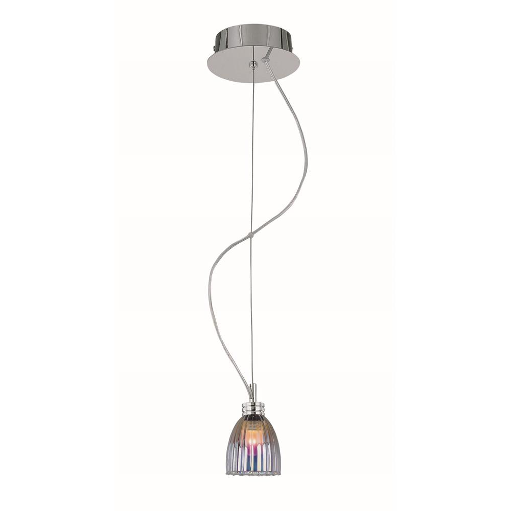 Lite Source LS-19861 Fantastico 1 Light Mini-Pendant in Stainless Steel with Colored Plated Glass