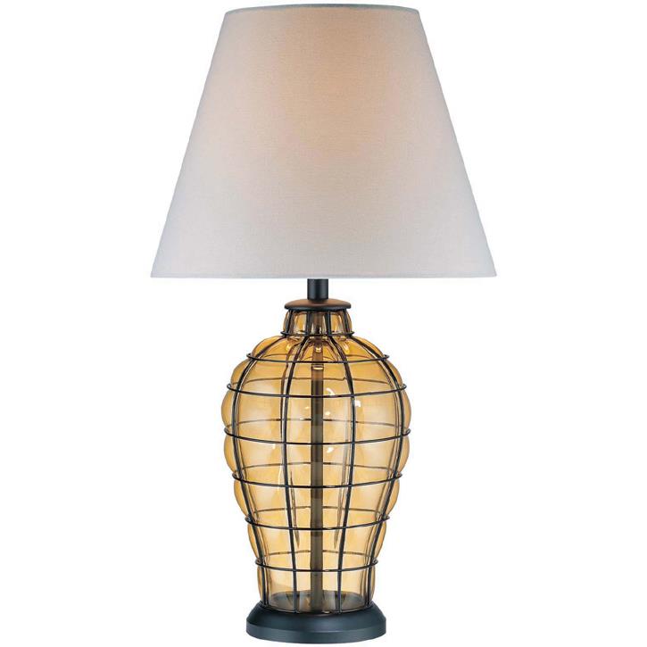 Lite Source LS-21320 Table Lamp, Blk/l.amber Glass Body/linen Shade, A 100w