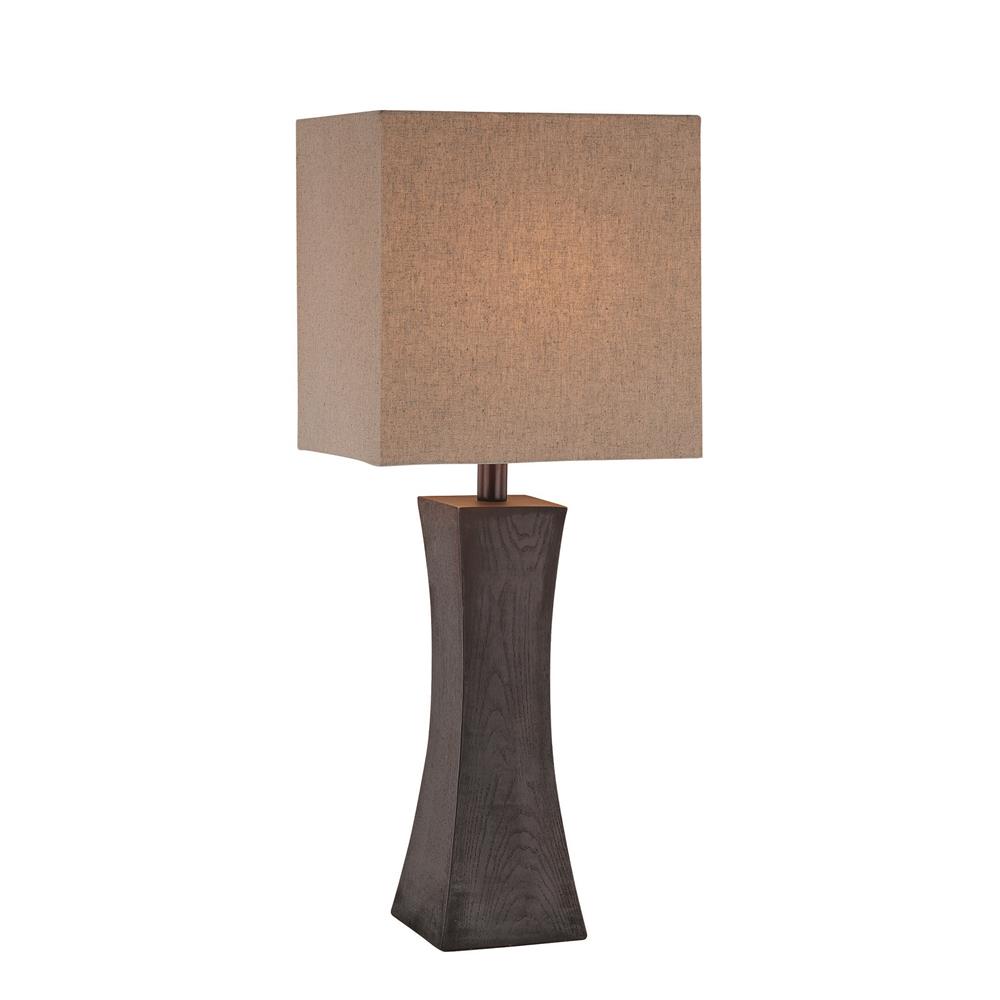 Lite Source LS-21330 Enkel 1 Light Table Lamp in Dark Walnut with Linen Fabric Shade