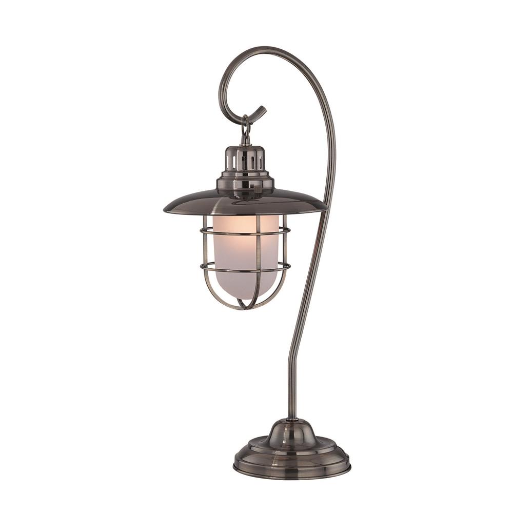 Lite Source LS-21455AB Lanterna 1 Light Table Lamp in Antique Brass with Glass Shade