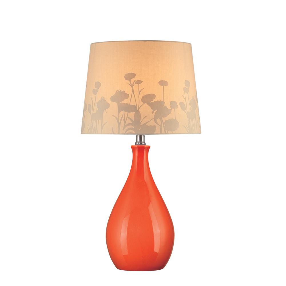 Lite Source LS-21489ORN Edaline 1 Light CFL Table Lamp in Orange Ceramic with Silhouette Paper