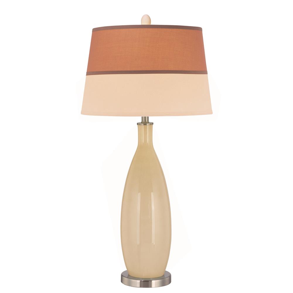 Lite Source LS-21500IVY Gillespie 1 Light CFL Table Lamp in Polished Steel and Ivory Glass with Fabric Shade