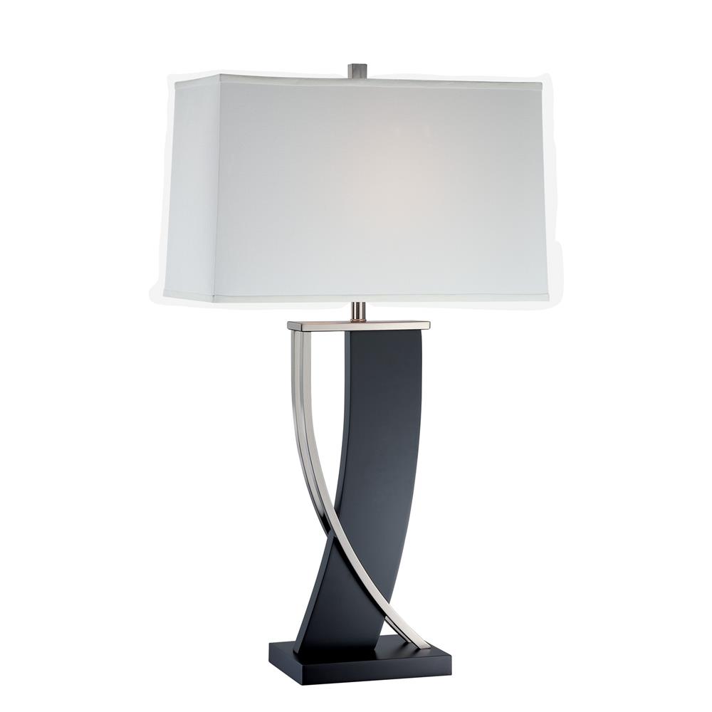 Lite Source LS-21788 Estella 1 Light CFL Table Lamp in Dark Walnut and Polished Steel with White Fabric Shade