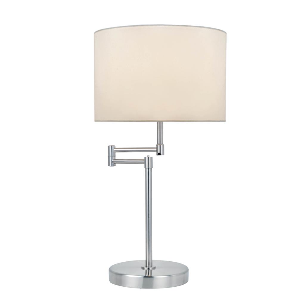 Lite Source LS-22215PS/WHT Durango 1 Light CFL Table Lamp in Polished Steel with White Fabric Shade
