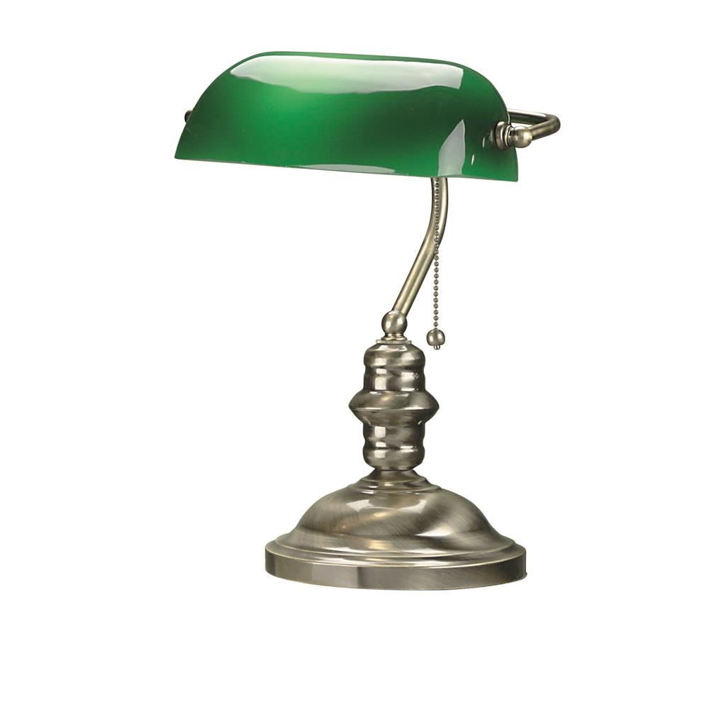 Lite Source LS-224AB Banker 1 Light CFL Desk Lamp in Antique Brass with Green Glass Shade