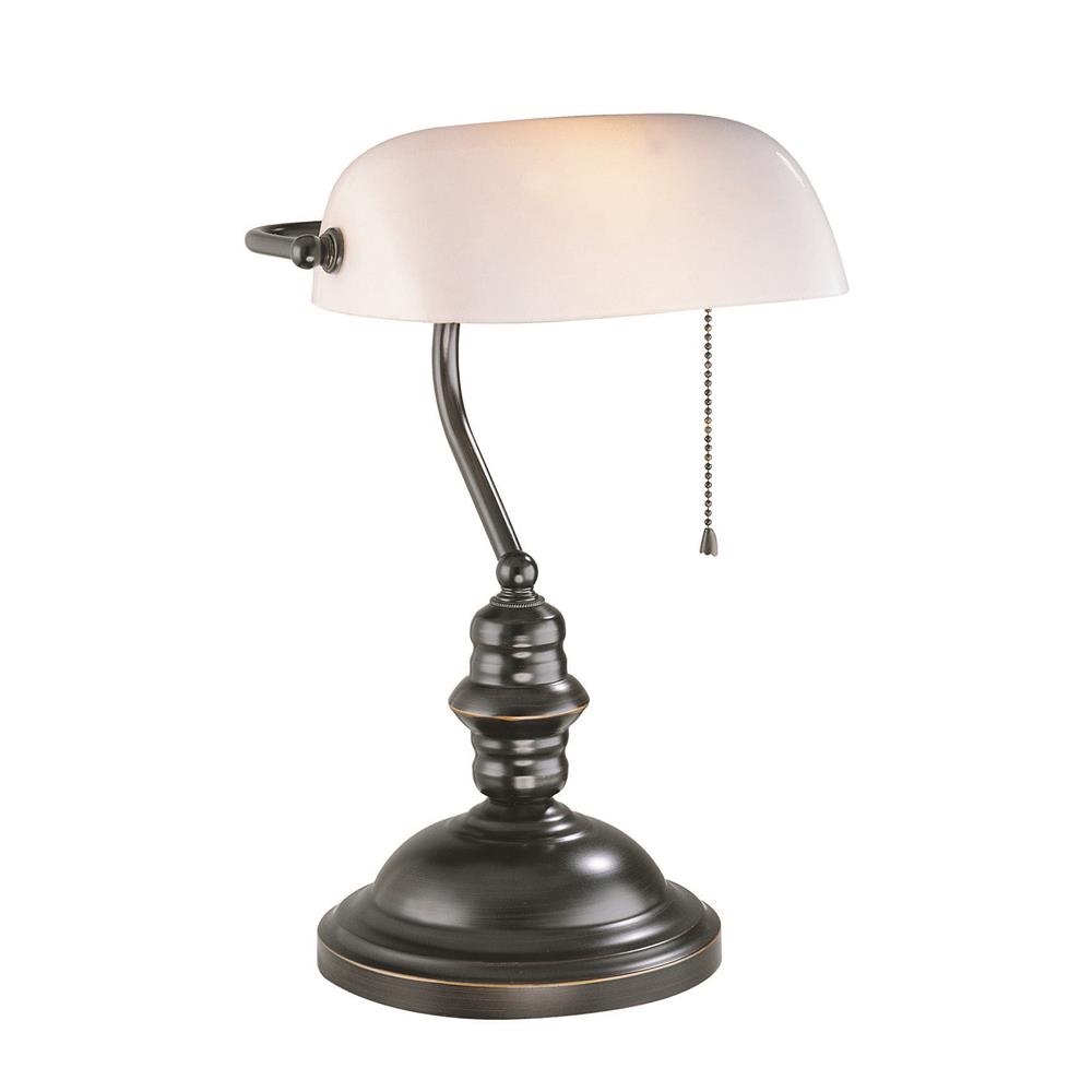 Lite Source LS-224D/BRZ Banker 1 Light CFL Desk Lamp in Dark Bronze with Frost Glass Shade