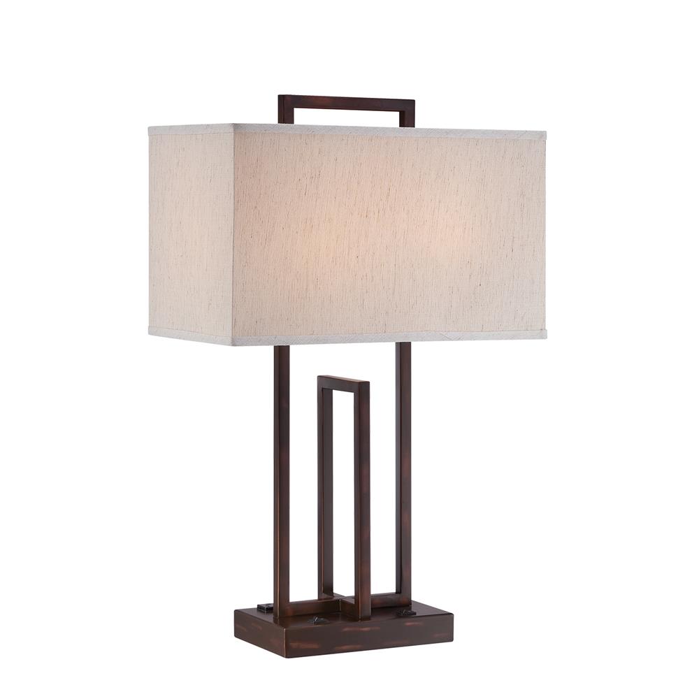 Lite Source LS-22542 Table Lamp, D.bronze/fabric Shade, Outletx2pc, E27 Cfl 13wx2