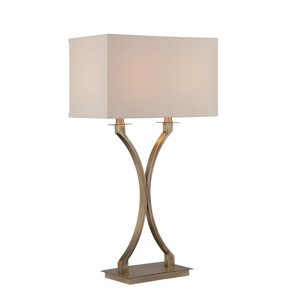 Lite Source LS-22615 Table Lamp, Ab/off-white Fabric Shade, E27 Cfl 13wx2