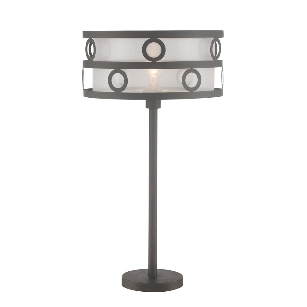 Lite Source LS-22833 Lavinia Table Lamp, Burnished Bronze/Inner Fabric Shade, E27 Cfl 23W