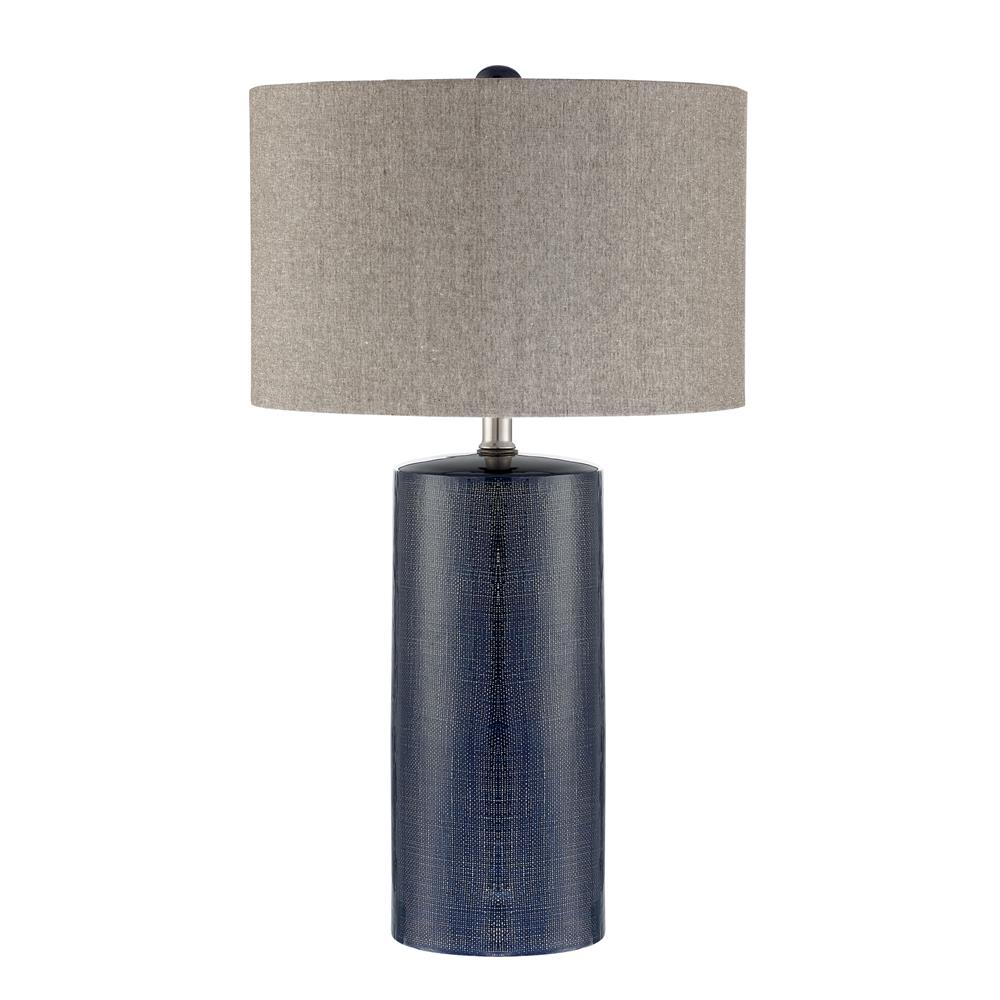 Lite Source LS-23063BLU Jacoby Table Lamp, Navy Blue/Grey Linen Shade, E27 Type A 150W