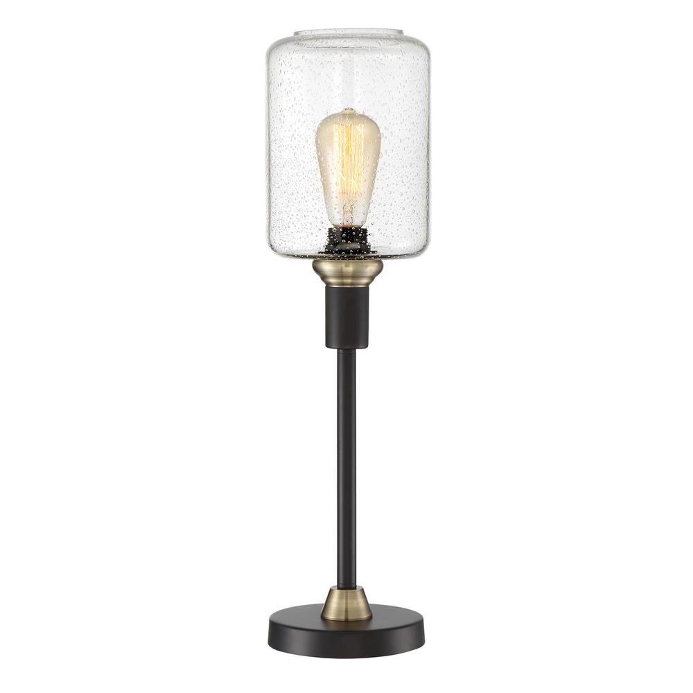 Lite Source LS-23112 Luken Two Tone Table Lamp, Black/Ab/Seeded Glass Shade, E27 V 60W
