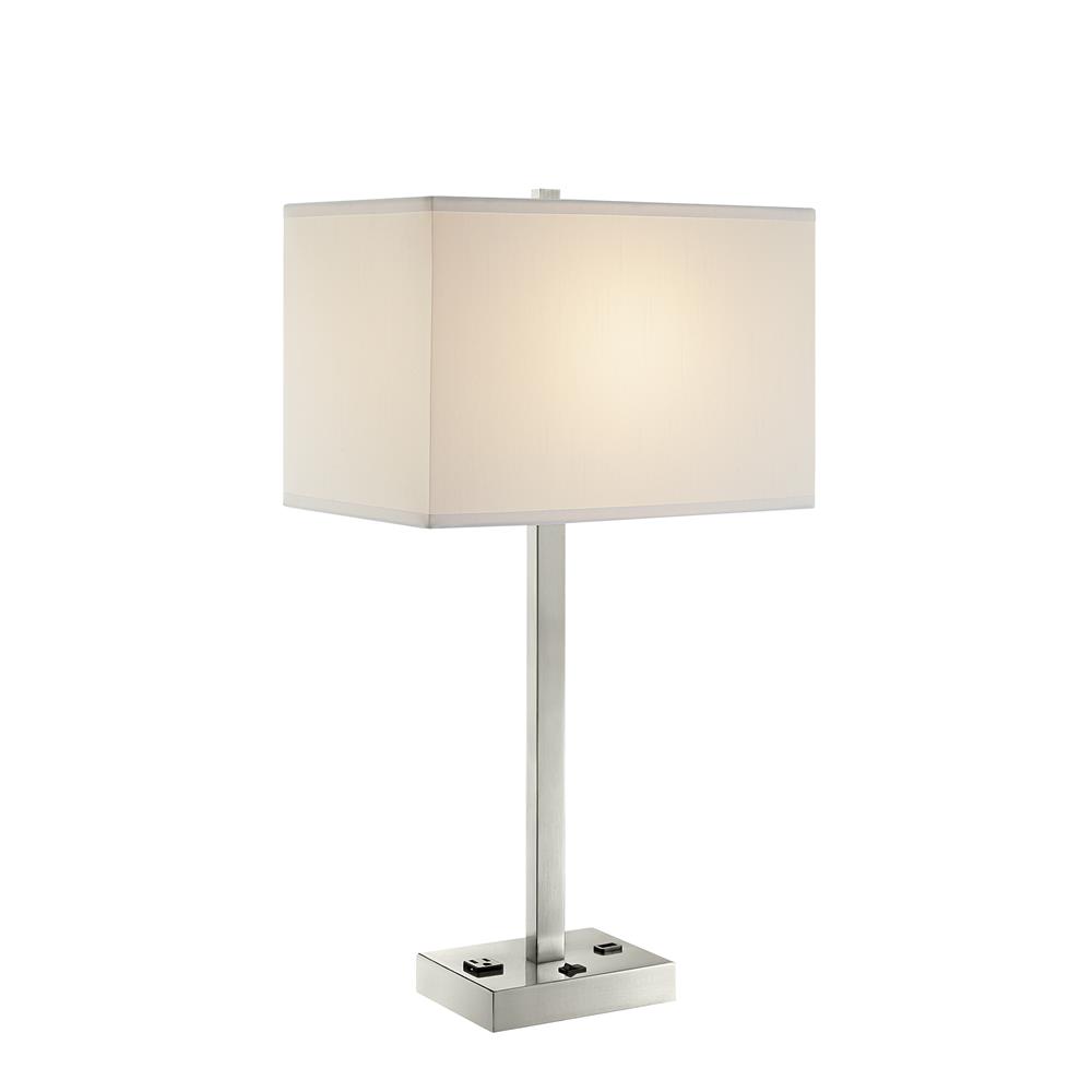 Lite Source LS-23147 Quinn Table Lamp, Bn/White Fabric Shade, Outletx1&Usbx1, A 100W