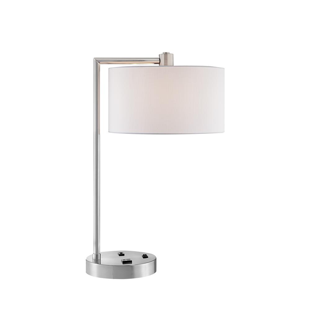Lite Source LS-23148 Lexiana Table Lamp, Bn/White Fabric Shade, Outletx1&Usbx1, E27 A 60W