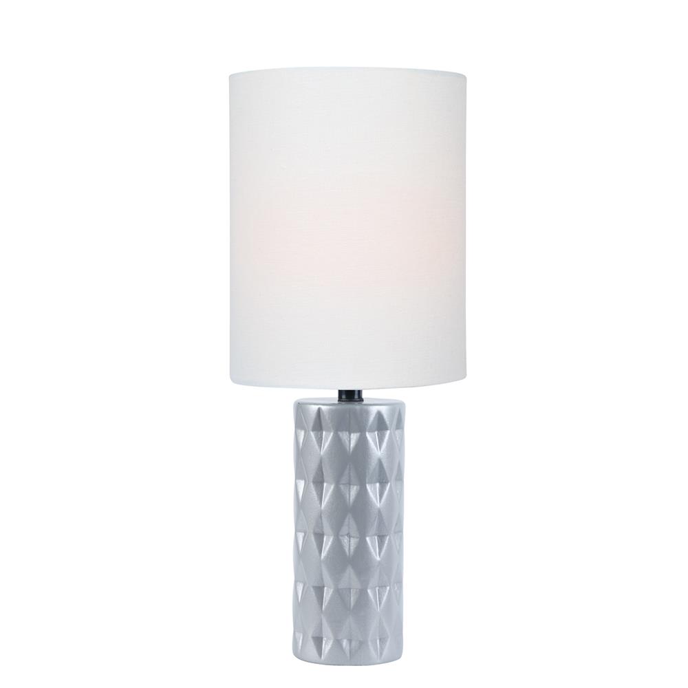 Lite Source LS-23202SILV Mini Table Lamp, Silver Ceramic/white Linen Shade, E27 A 60w