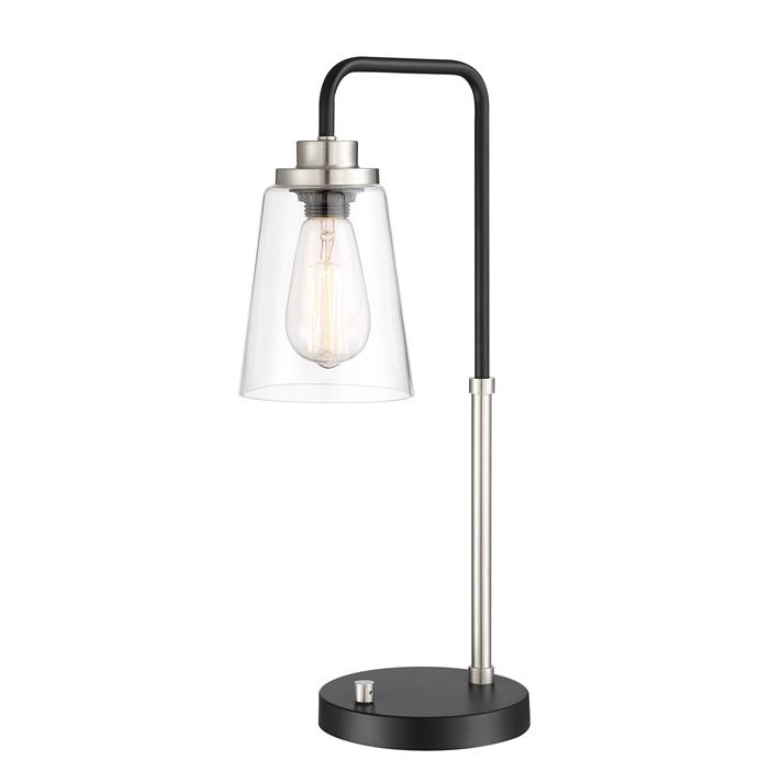 Lite Source LS-23395BN Table Lamp, Bn/blk/clear Glass Shade, E27 Type V 40w
