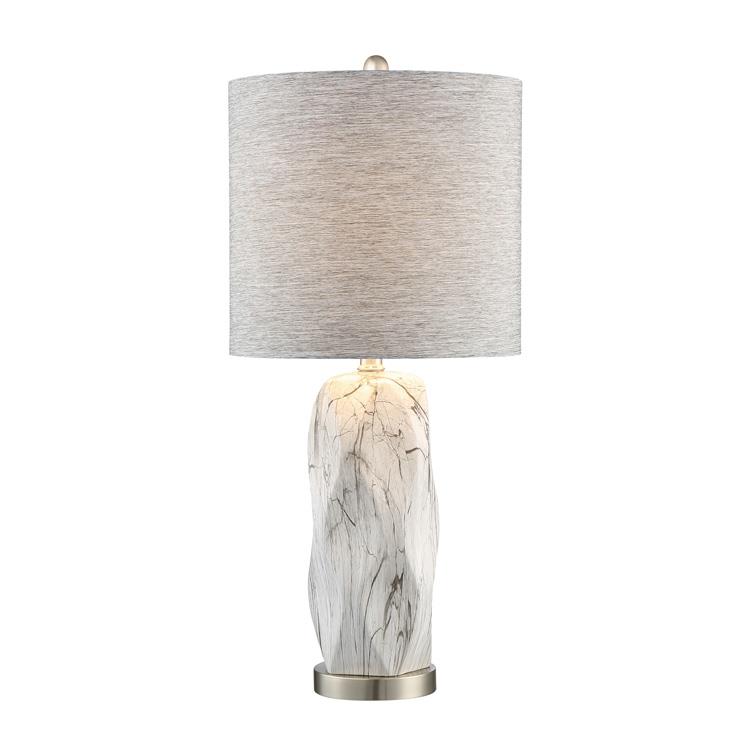 Lite Source LS-23429WHT Table Lamp, Mixed White Ceramic/grey Fabric Shd, E27 A 150w