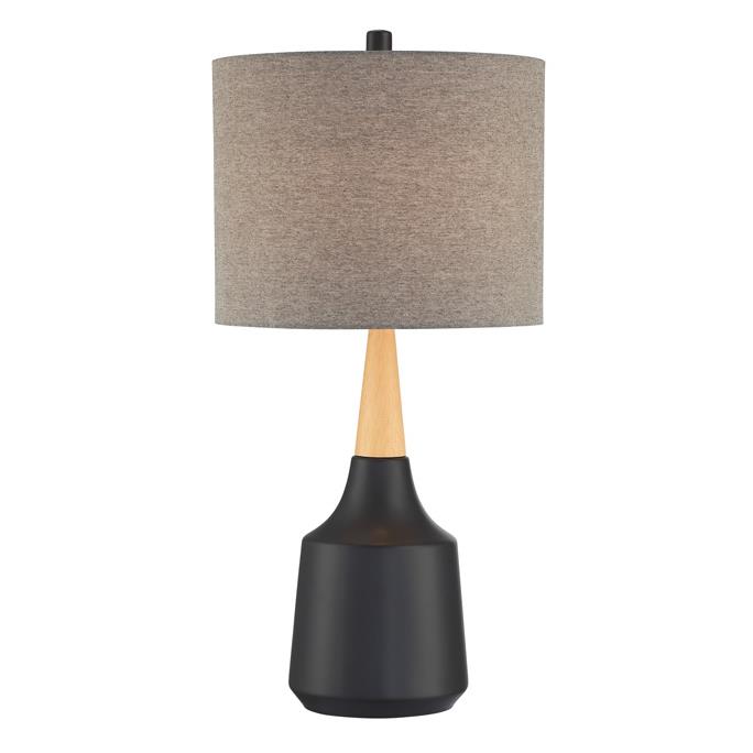 Lite Source LS-23430 Table Lamp, Two Tone Black Ceramic/wood/grey Fabric, A 100w