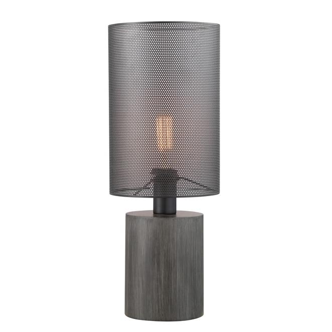 Lite Source LS-23470 Table Lamp, Grey Wood/black Metal Shade, E27 Vintage 60w