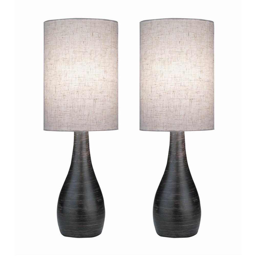 Lite Source LS-2996/2PK #2 Pack-mini Table Lamp, Brushed D.brz/linen Shade,cfl 13wx2