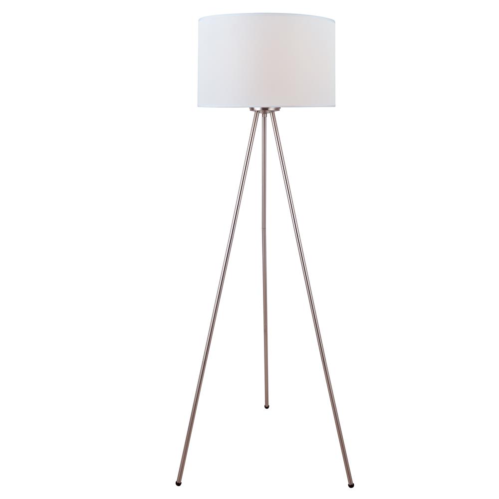 Lite Source LS-82065 Tullio 1 Light CFL Floor Lamp in Polished Steel with White Fabric Shade