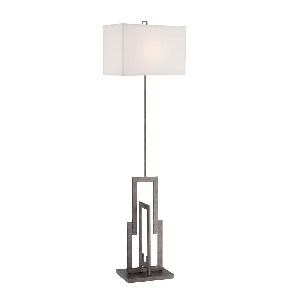Lite Source LS-82555 Floor Lamp, Ant Silver / White Shade, E27 A 100w